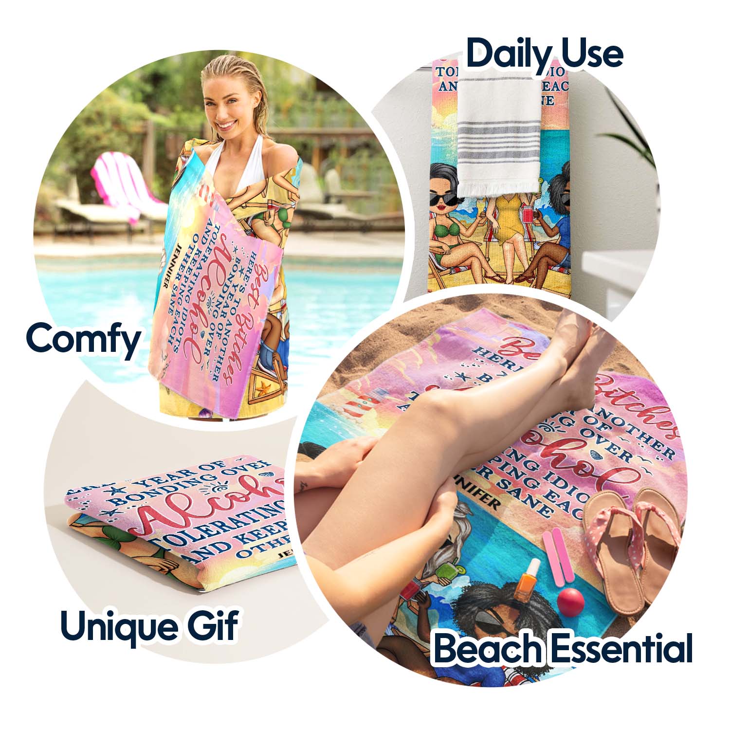 Beaches Booze Besties - Funny Birthday, Loving Gift For Besties, BFF, Best Friends - Personalized Custom Beach Towel - Image 5