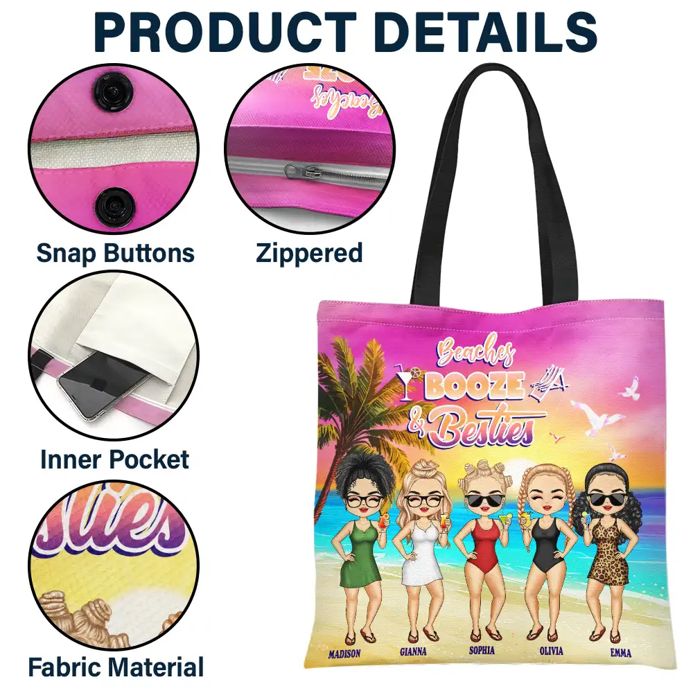 Beaches Booze Besties - Personalized Tote Bag - Image 3