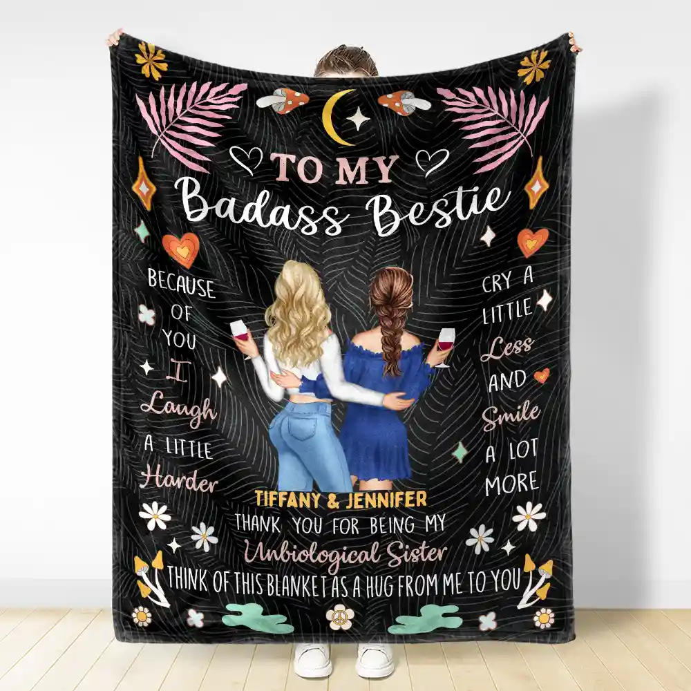 Because Of You Besties - Personalized Fleece Blanket, Sherpa Blanket - Image 3