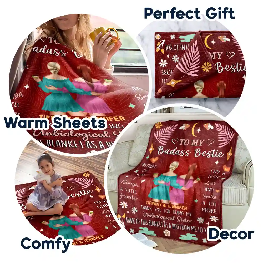 Because Of You Besties - Personalized Fleece Blanket, Sherpa Blanket - Image 7