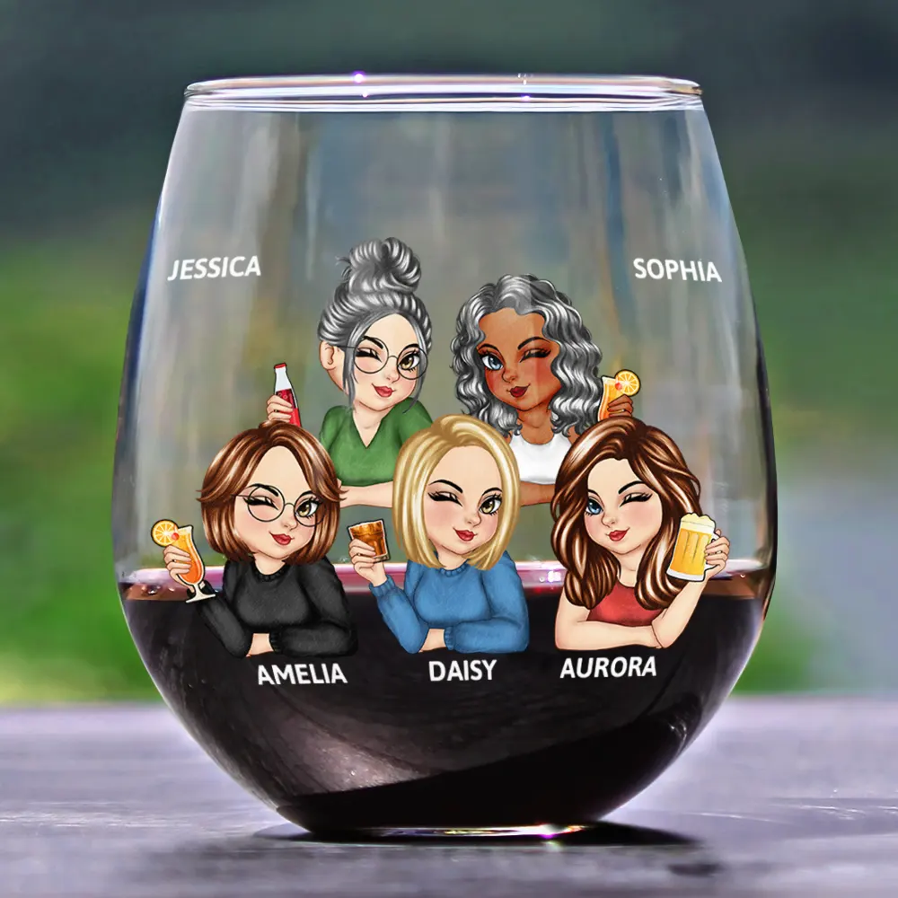 Because Of You I Laugh A Little Harder Besties - Personalized Stemless Wine Glass - Image 2