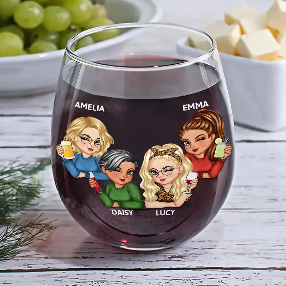 Because Of You I Laugh A Little Harder Besties - Personalized Stemless Wine Glass - Image 6