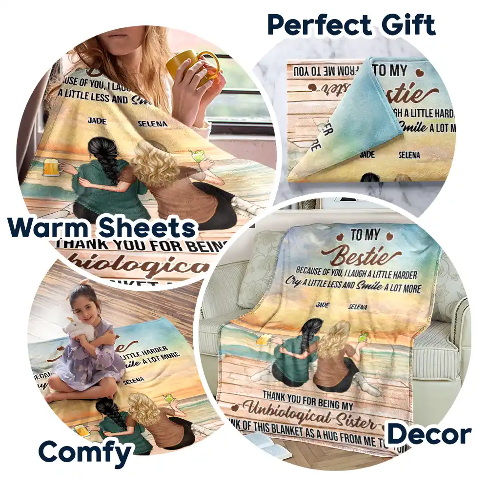 Because Of You I Laugh A Little Harder - Personalized Fleece Blanket, Sherpa Blanket - Image 7