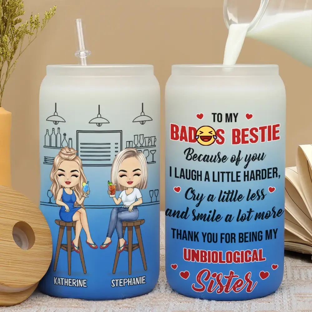 Because Of You I Laugh A Little Harder - Personalized Ombre Frosted Glass Can - Image 3