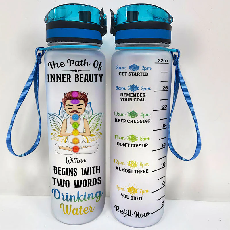 Begins With Drinking Water - Gift For Yoga Lovers - Personalized Custom Water Tracker Bottle - Image 2