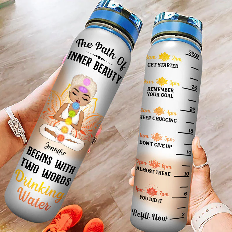 Begins With Drinking Water - Gift For Yoga Lovers - Personalized Custom Water Tracker Bottle - Image 3