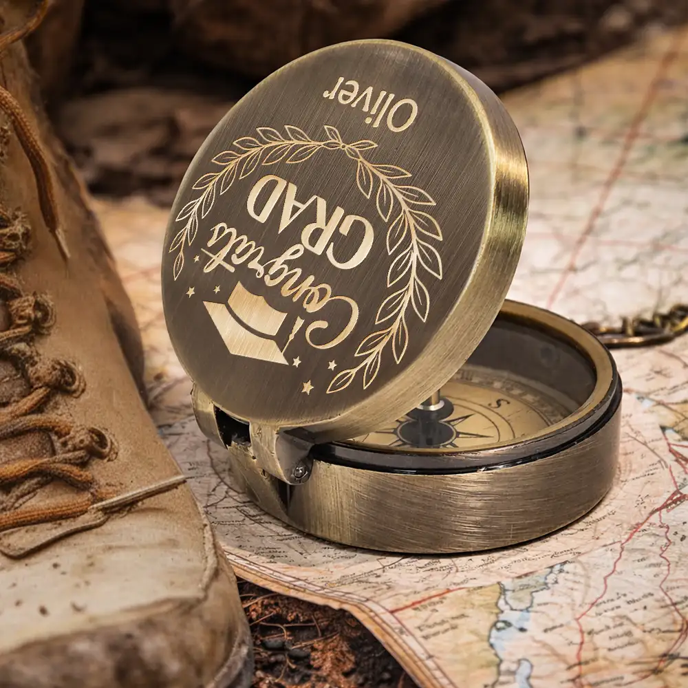 Behind You All Memories Congrats Grad - Personalized Engraved Brass Compass - Image 5