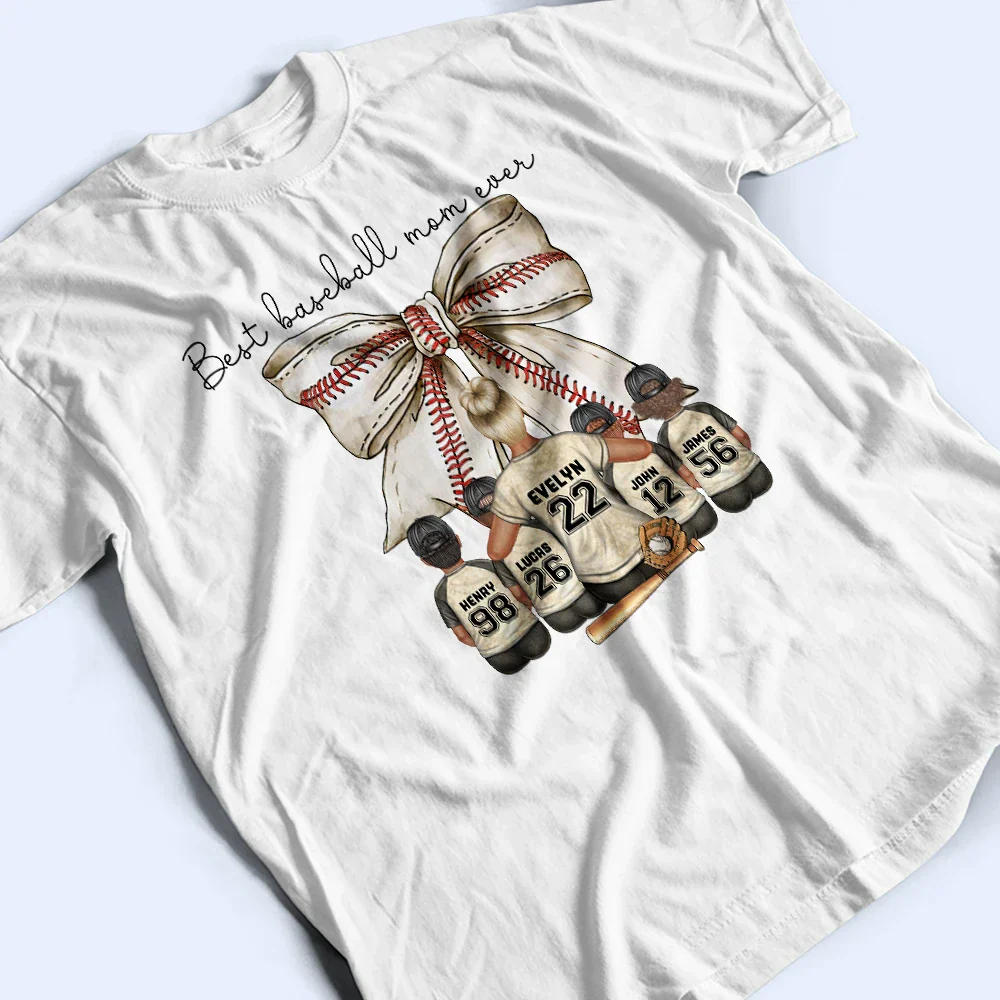 Best Baseball Mom Ever Coquette Bow - Personalized T Shirt - Image 3