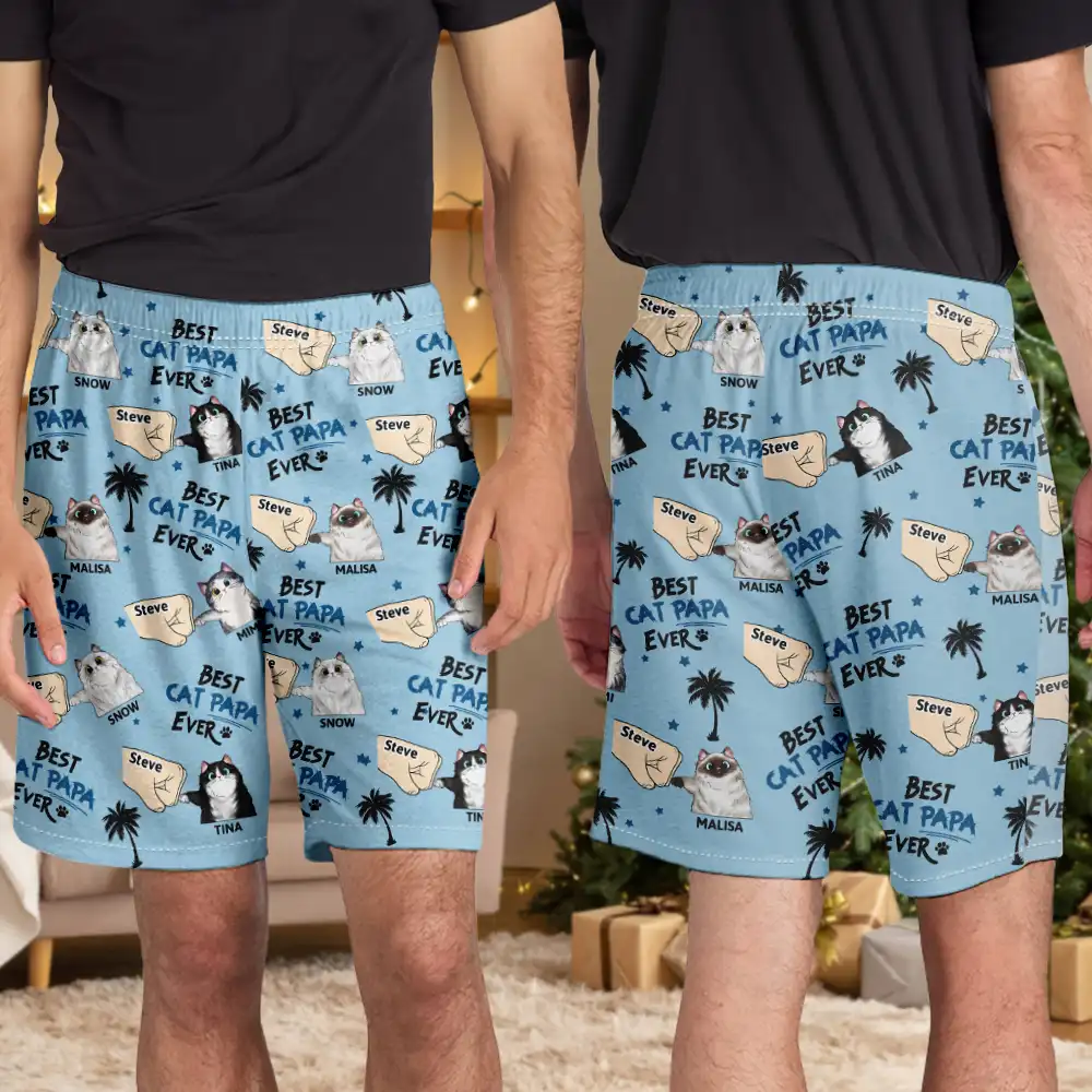 Best Cat Dad Cat Mom Cat Mum Ever - Personalized Pajama Shorts - Image 4