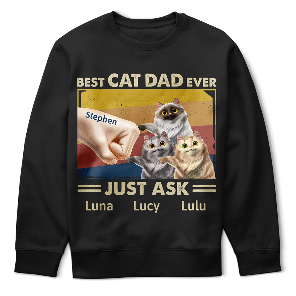 Best Cat Dad Ever Just Ask Funny Cartoon - Personalized T Shirt - Image 5