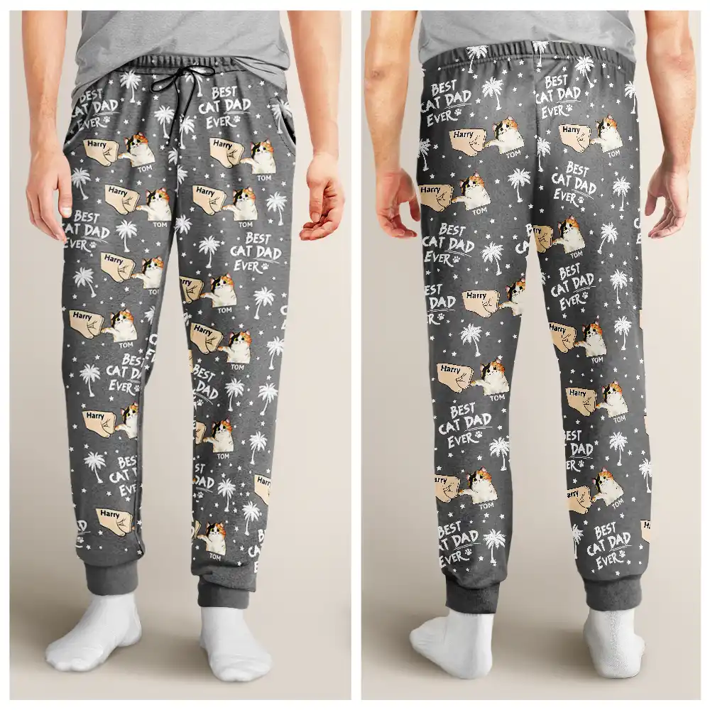Best Cat Dad Ever - Personalized Pajama Pants - Image 3