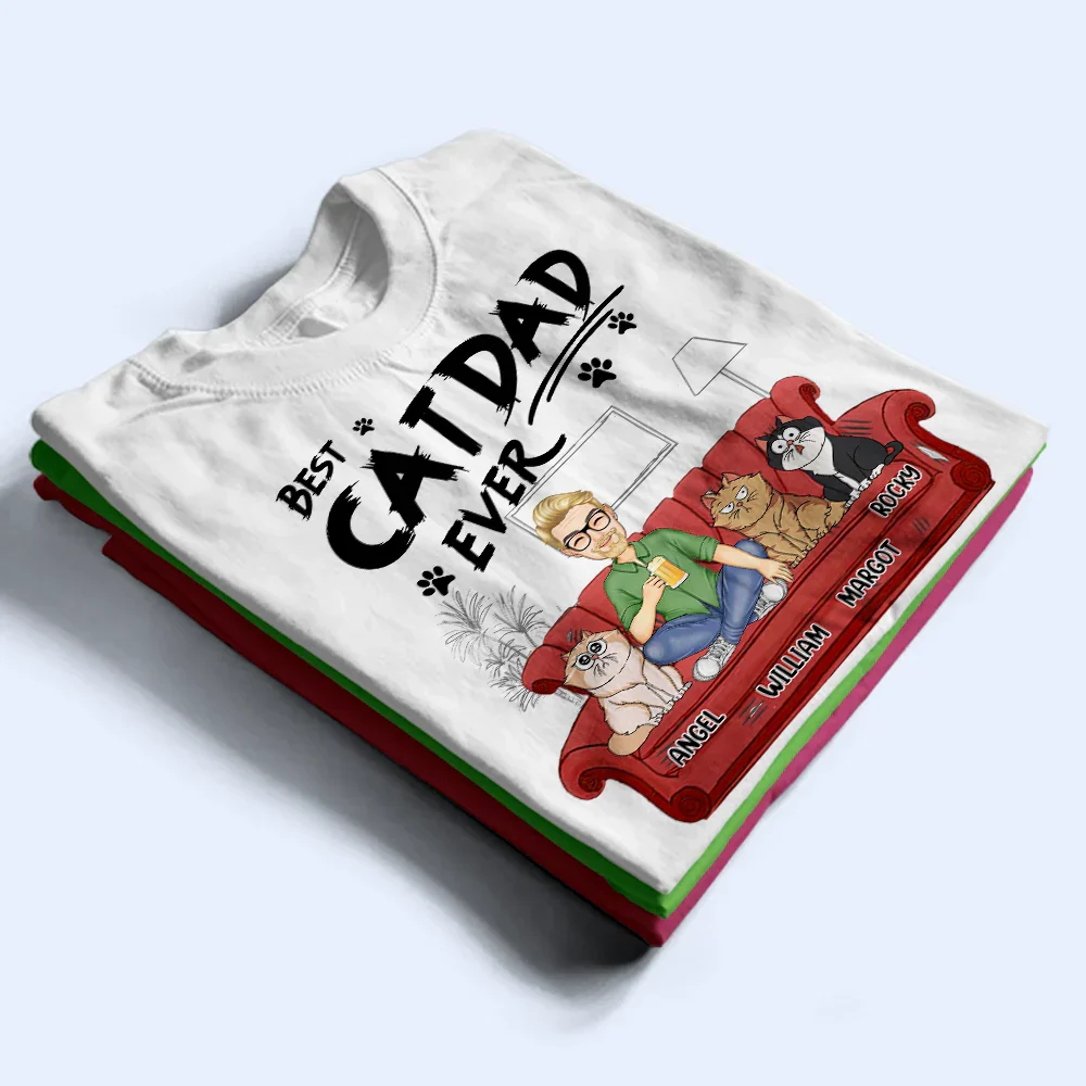 Best Cat Dad Ever - Personalized T Shirt - Image 2