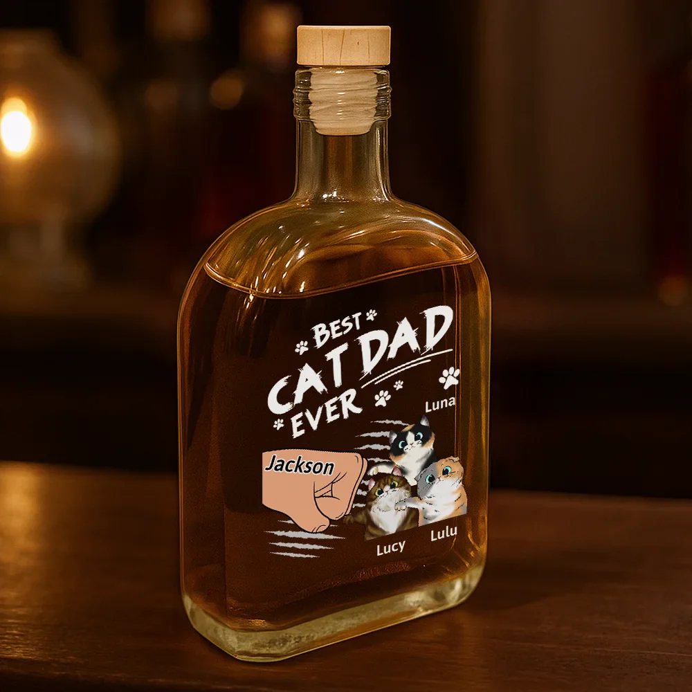 Best Cat Dad Ever - Personalized Whiskey Bottle - Image 3