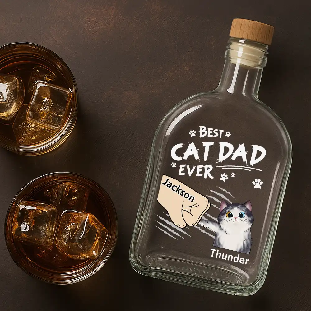Best Cat Dad Ever - Personalized Whiskey Bottle - Image 4