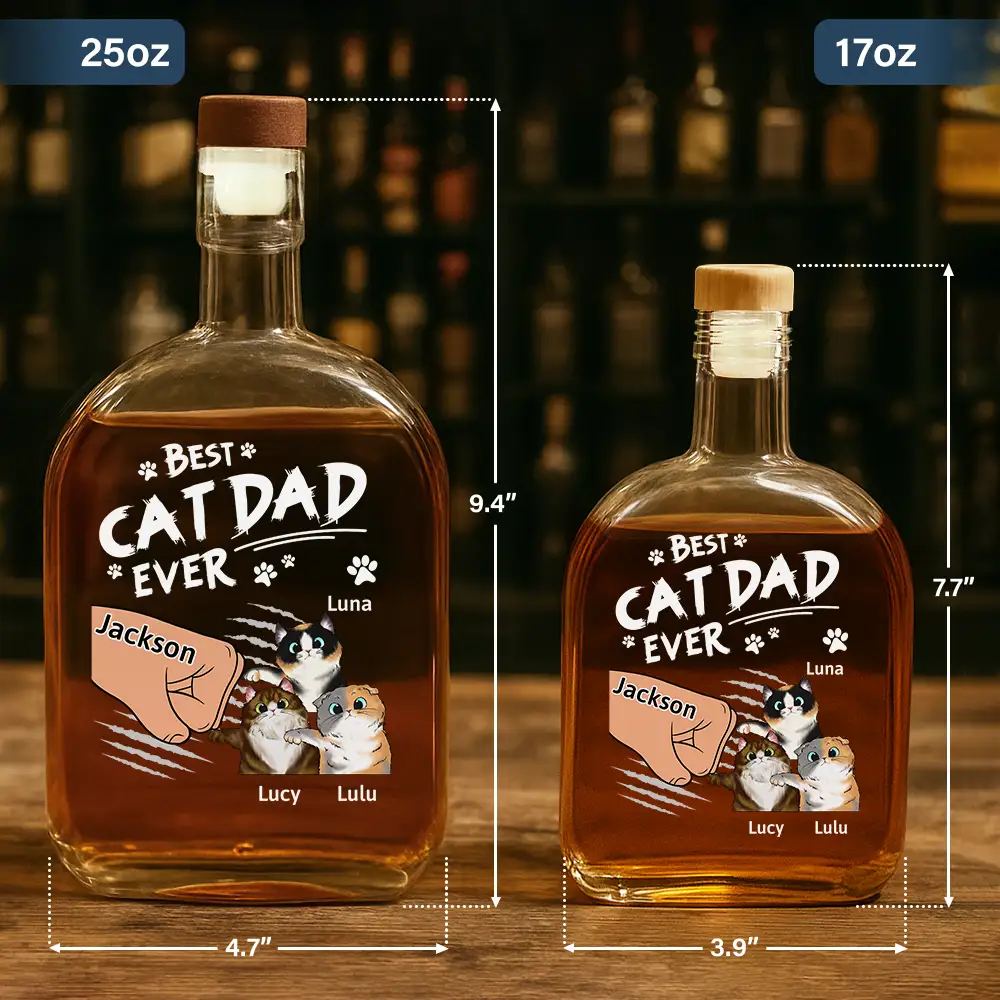 Best Cat Dad Ever - Personalized Whiskey Bottle - Image 5