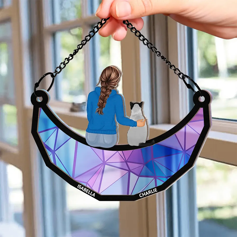 Best Cat Dad Ever - Personalized Window Hanging Suncatcher Ornament - Image 2