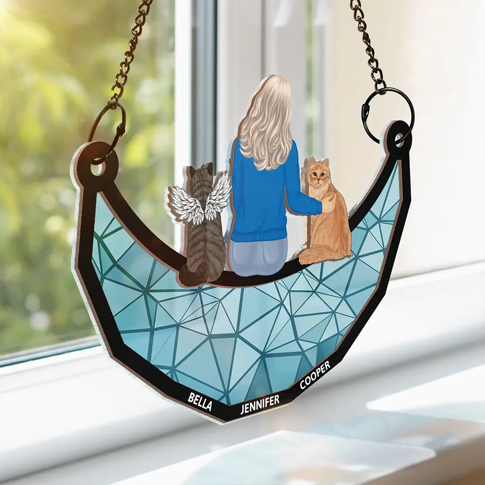 Best Cat Dad Ever - Personalized Window Hanging Suncatcher Ornament - Image 3