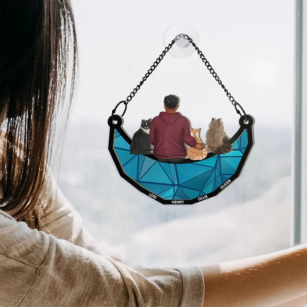 Best Cat Dad Ever - Personalized Window Hanging Suncatcher Ornament - Image 4