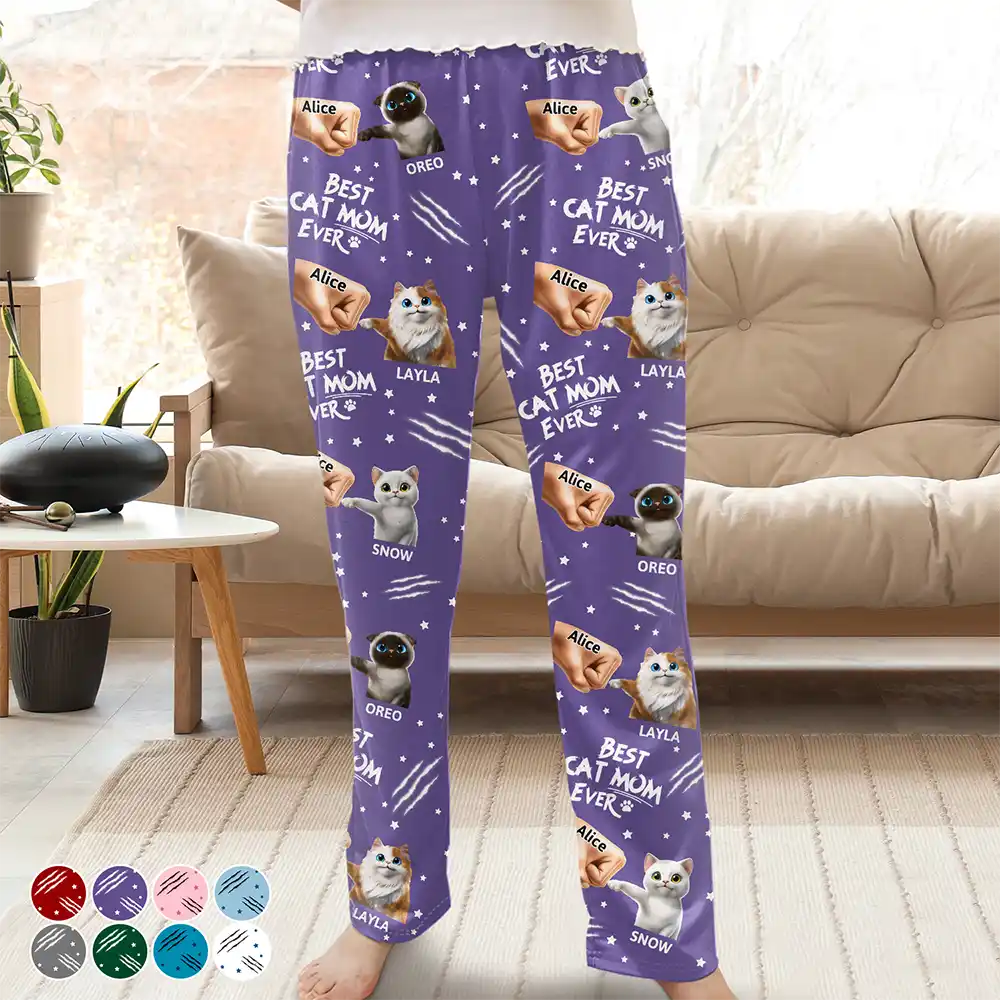Best Cat Dad Mom Mum Ever - Personalized Pajama Pants - Image 2