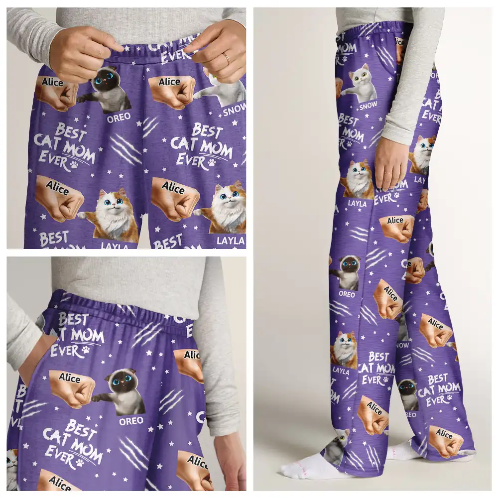 Best Cat Dad Mom Mum Ever - Personalized Pajama Pants - Image 8