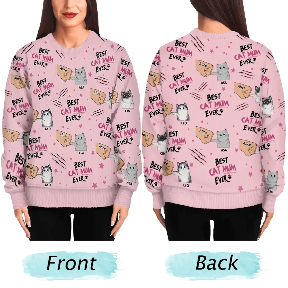 Best Cat Dad Mom Mum Ever - Personalized Unisex Ugly Sweater - Image 5