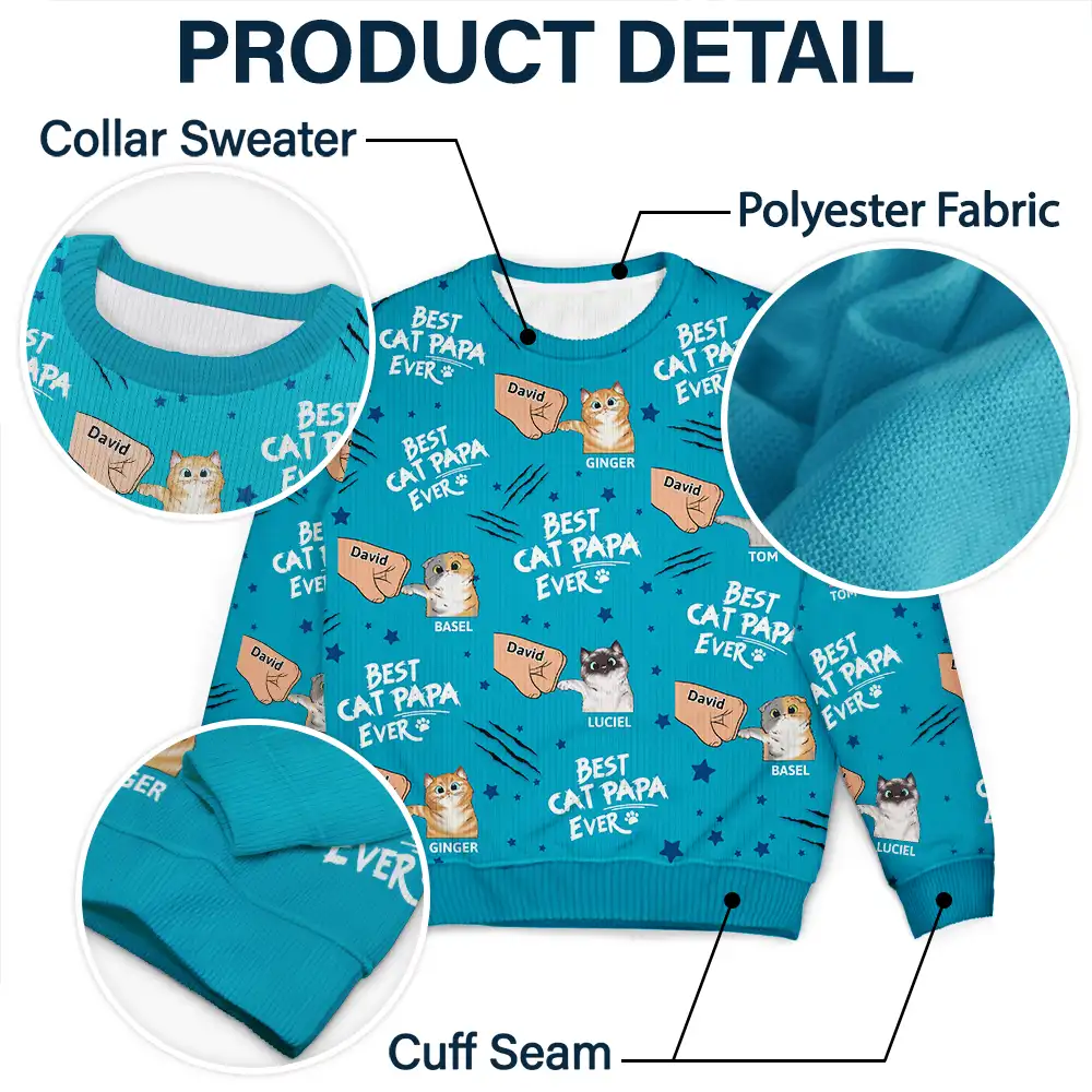 Best Cat Dad Mom Mum Ever - Personalized Unisex Ugly Sweater - Image 6