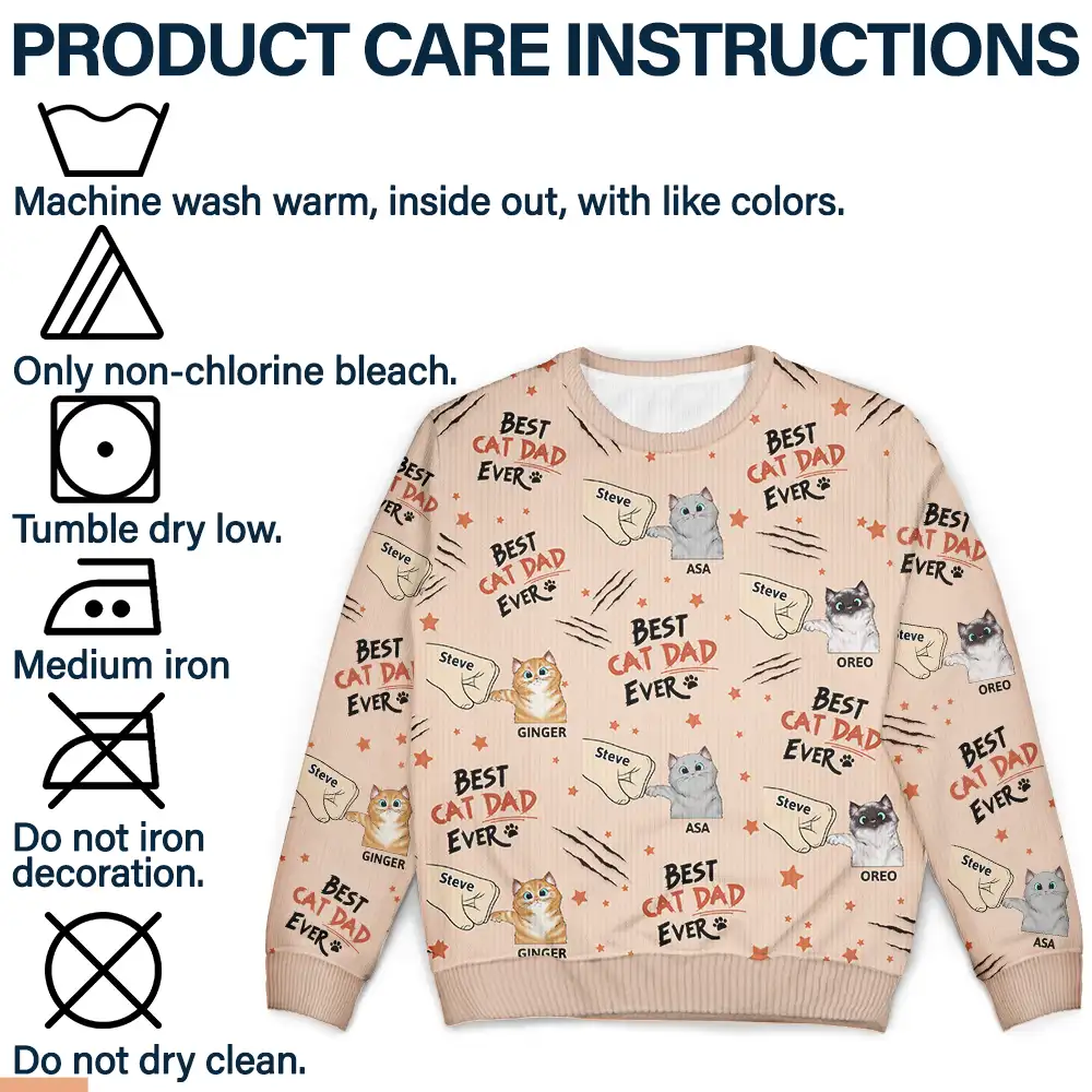 Best Cat Dad Mom Mum Ever - Personalized Unisex Ugly Sweater - Image 7