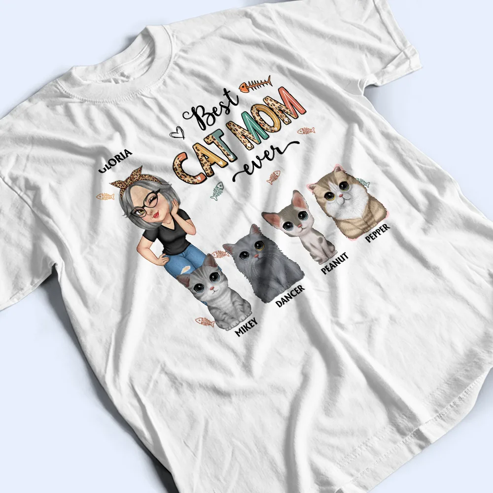 Best Cat Mom Ever Cartoon Woman - Personalized T Shirt - Image 3