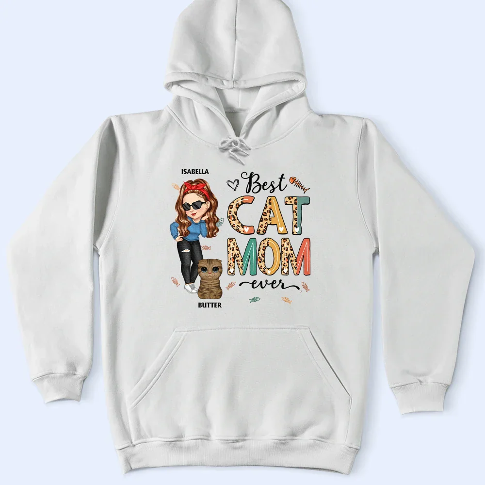 Best Cat Mom Ever Cartoon Woman - Personalized T Shirt - Image 4