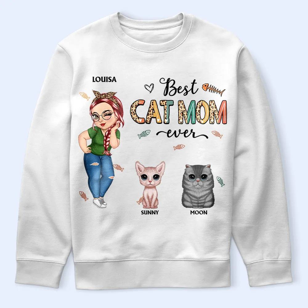 Best Cat Mom Ever Cartoon Woman - Personalized T Shirt - Image 5