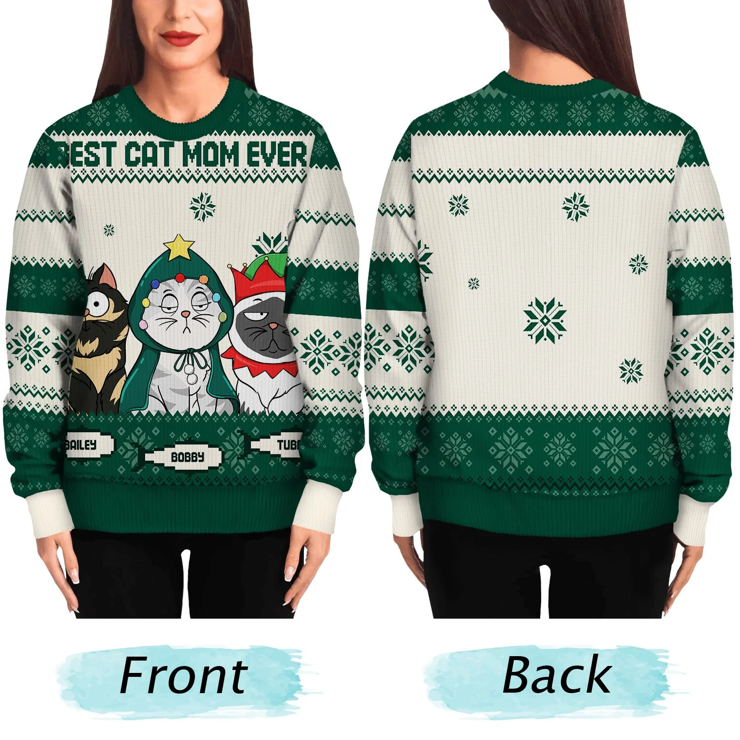Best Cat Mom Ever - Christmas Gift, Gift For Cat Lovers, Cat Mom, Cat Dad, Pet Lovers - Personalized Unisex Ugly Sweater - Image 5