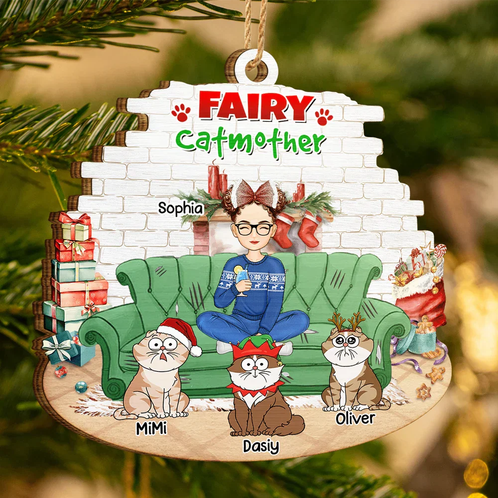 Best Cat Mom Ever Christmas - Personalized Custom Shaped Wooden Ornament - Image 3