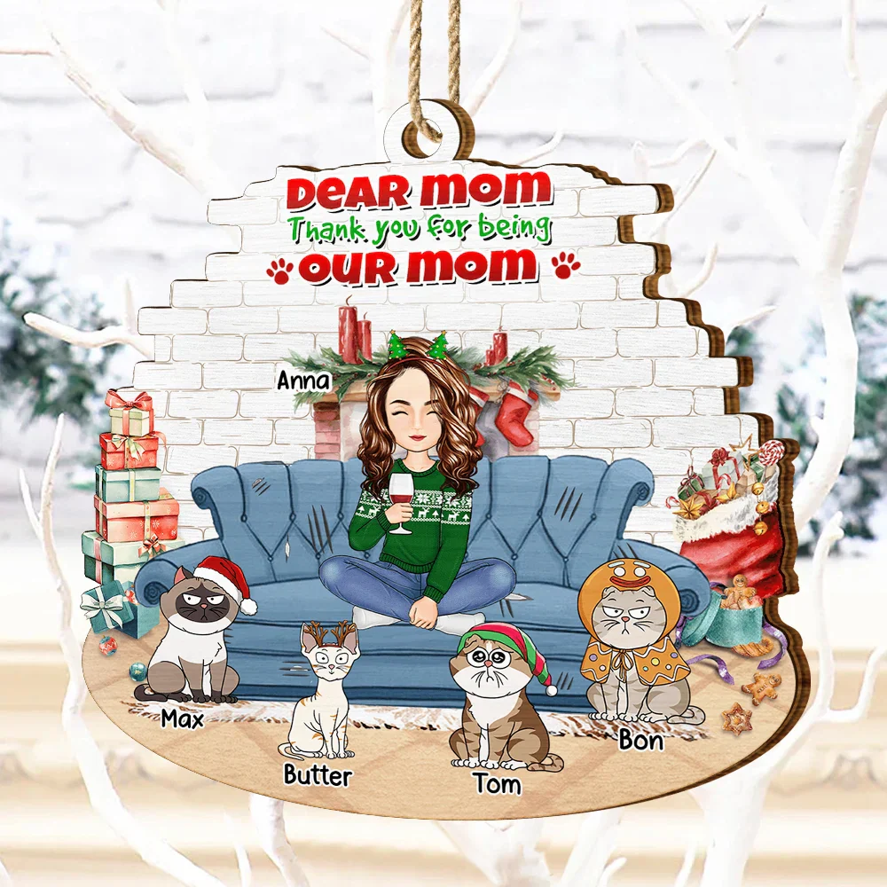 Best Cat Mom Ever Christmas - Personalized Custom Shaped Wooden Ornament - Image 4