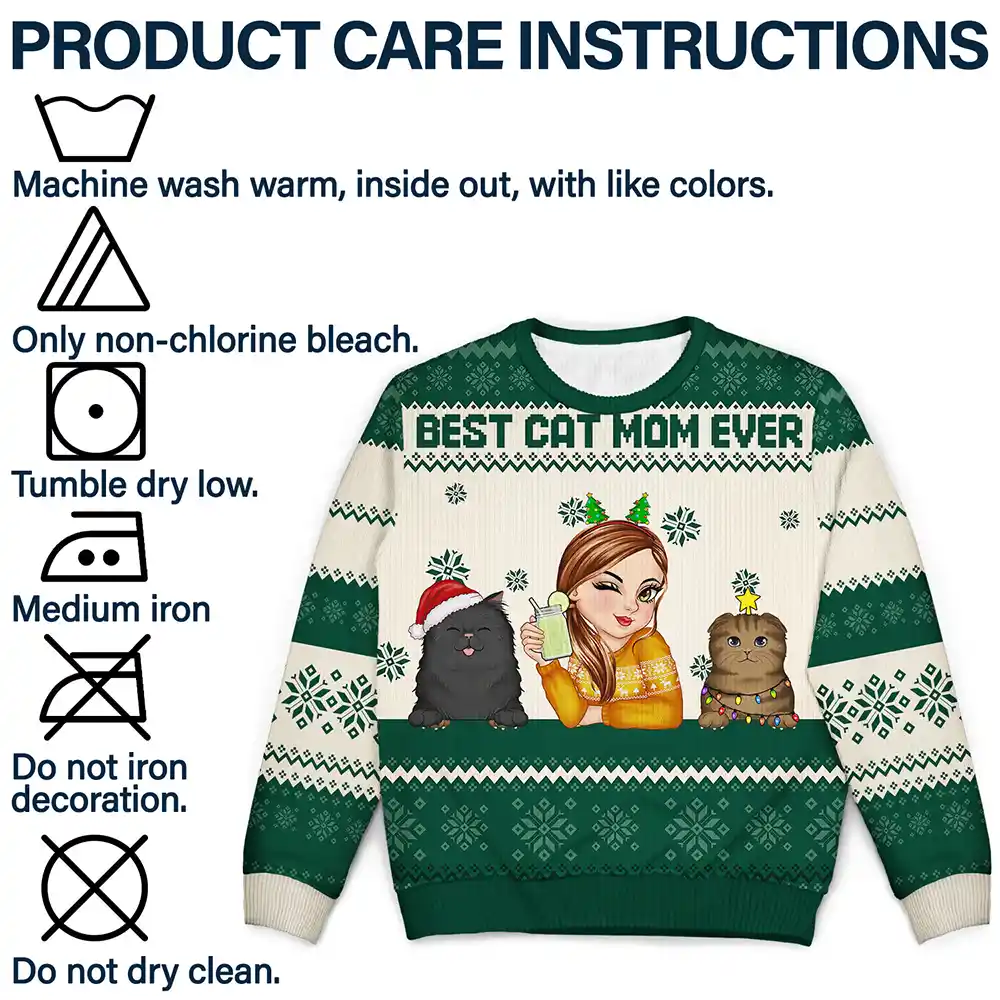 Best Cat Mom Ever Christmas - Personalized Unisex Ugly Sweater - Image 7