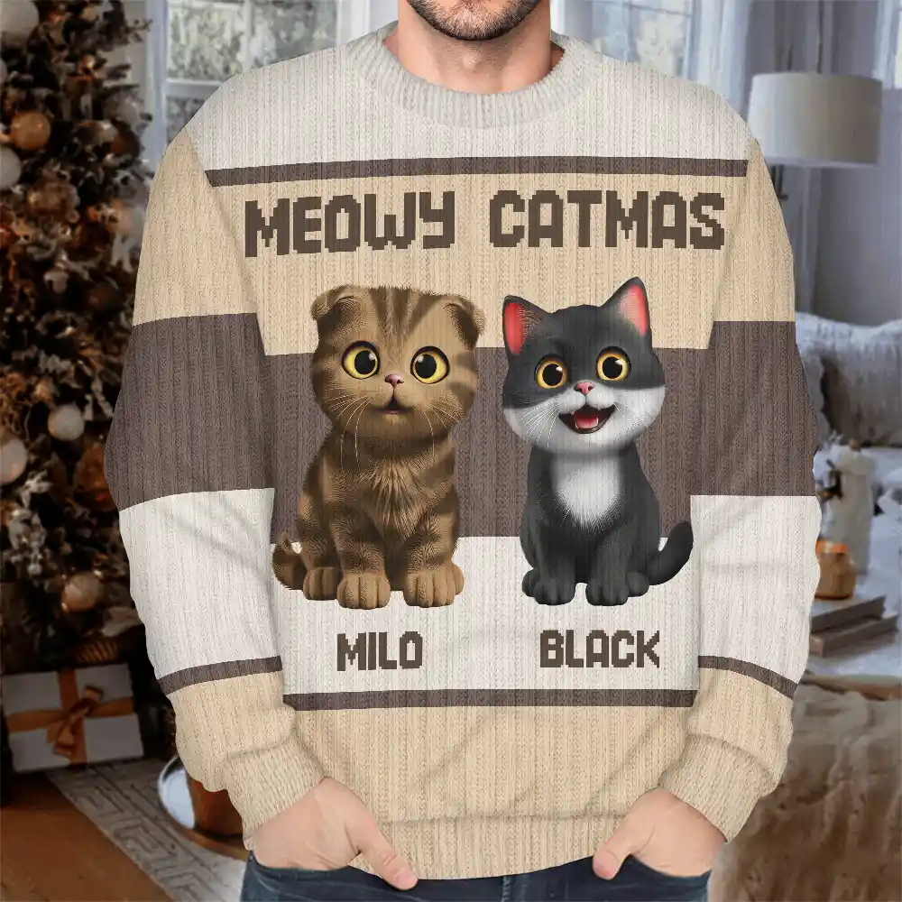 Best Cat Mom Ever Funny 3D Cute Cats - Personalized Unisex Ugly Sweater - Image 4