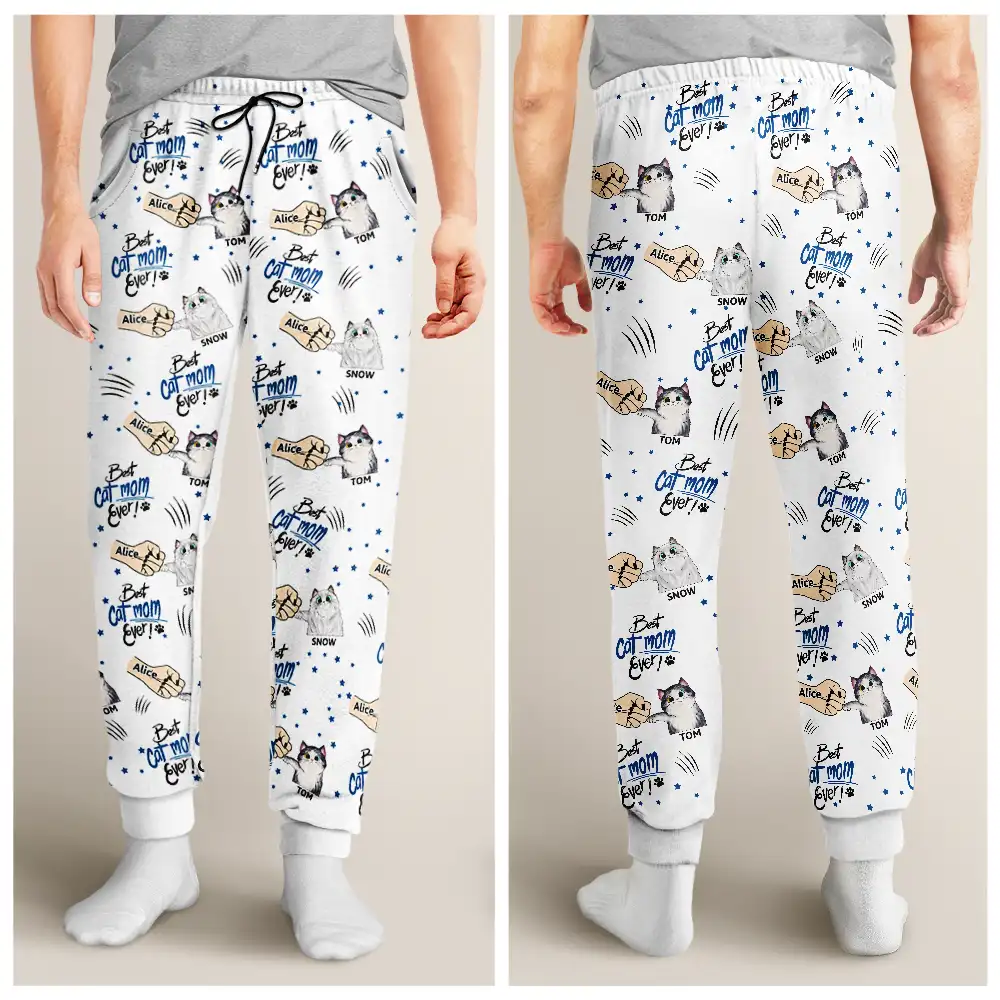 Best Cat Mom Mum Ever - Personalized Pajama Pants - Image 4