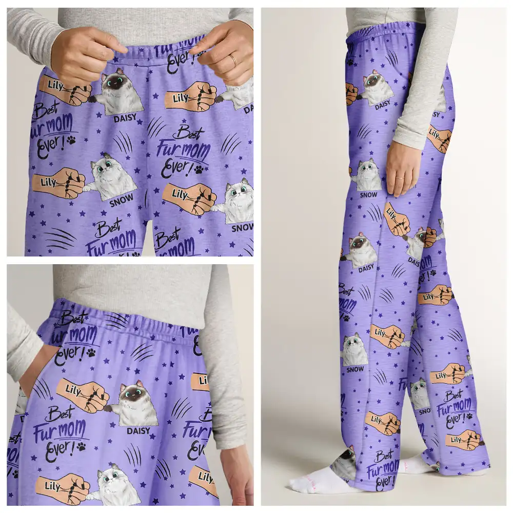 Best Cat Mom Mum Ever - Personalized Pajama Pants - Image 7