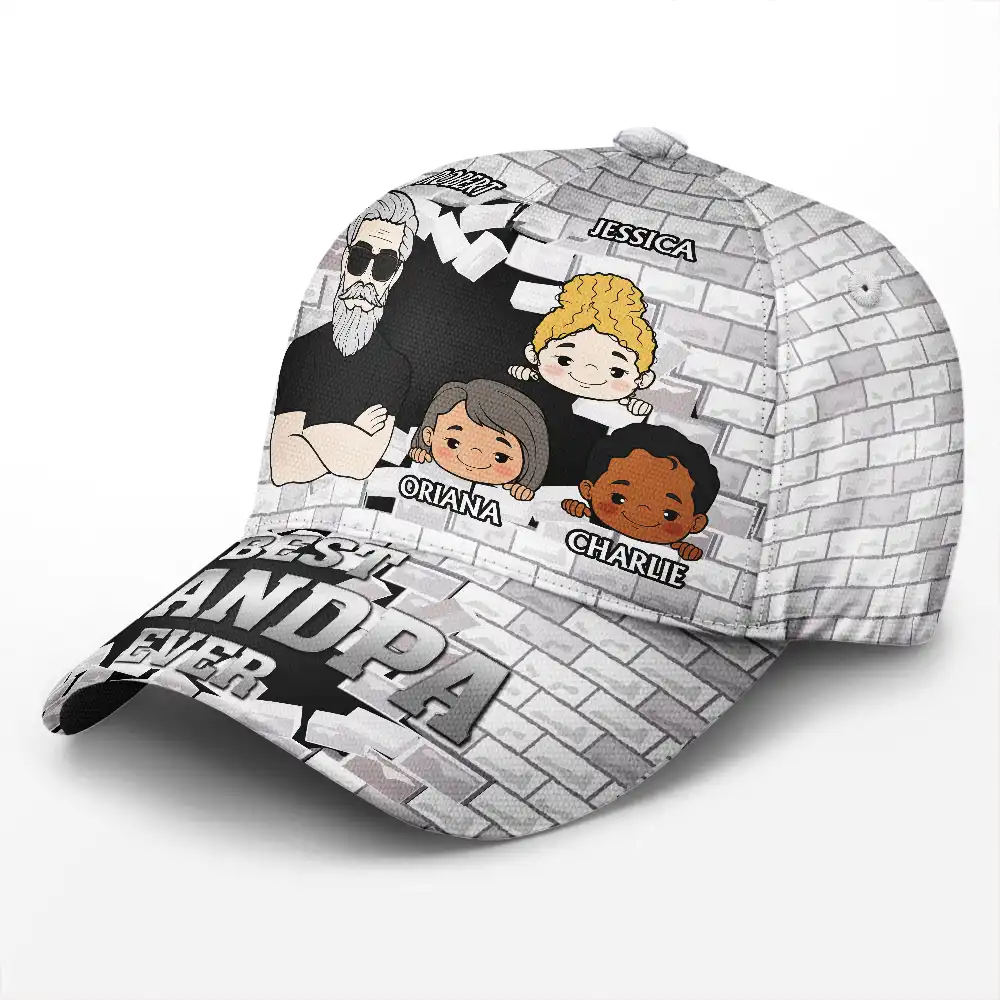 Best Dad And Papa Ever 3D Brick Wall Print - Personalized Classic Cap - Image 2