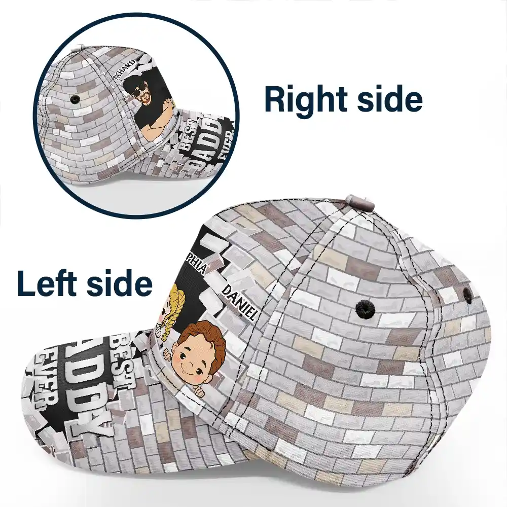 Best Dad And Papa Ever 3D Brick Wall Print - Personalized Classic Cap - Image 3