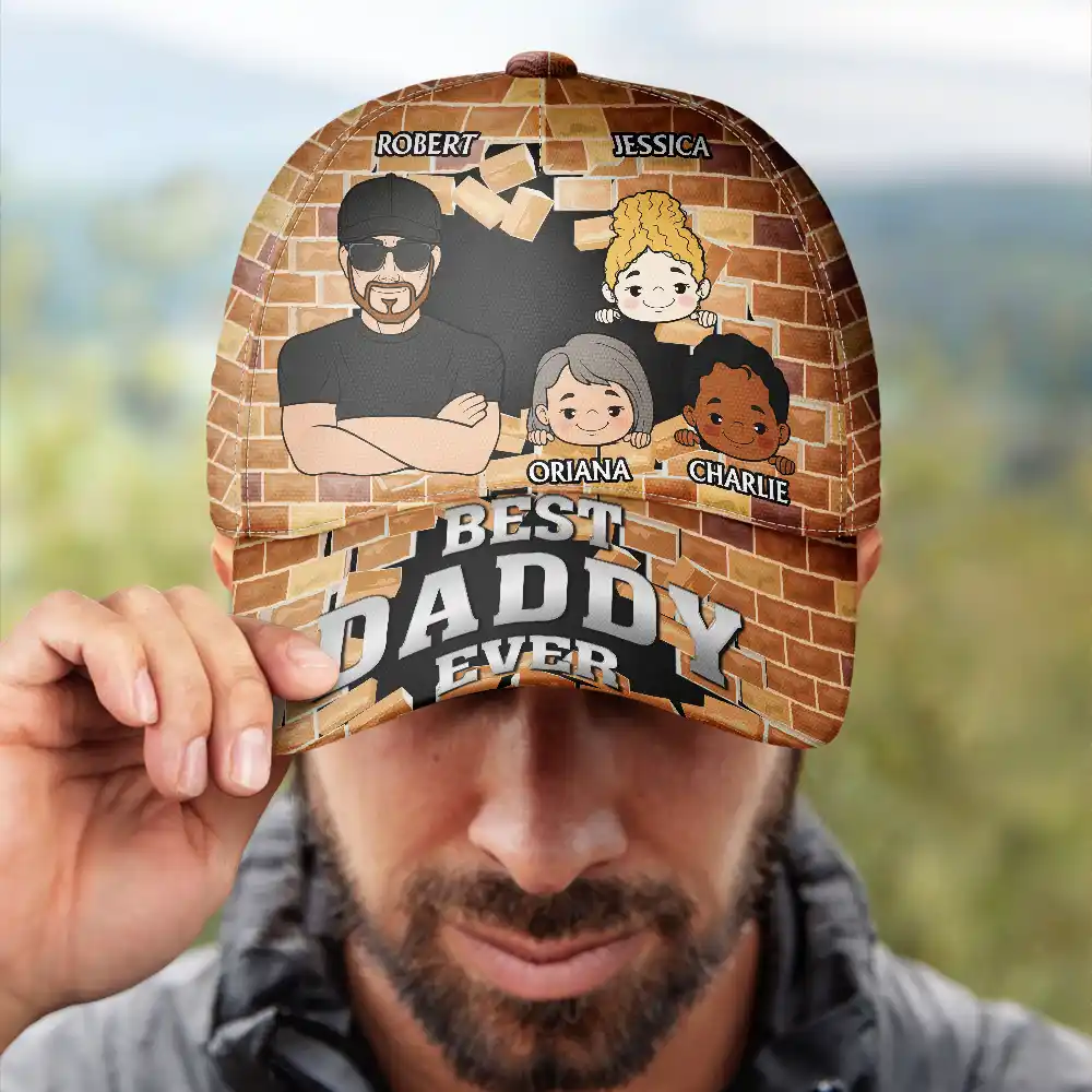 Best Dad And Papa Ever 3D Brick Wall Print - Personalized Classic Cap - Image 4