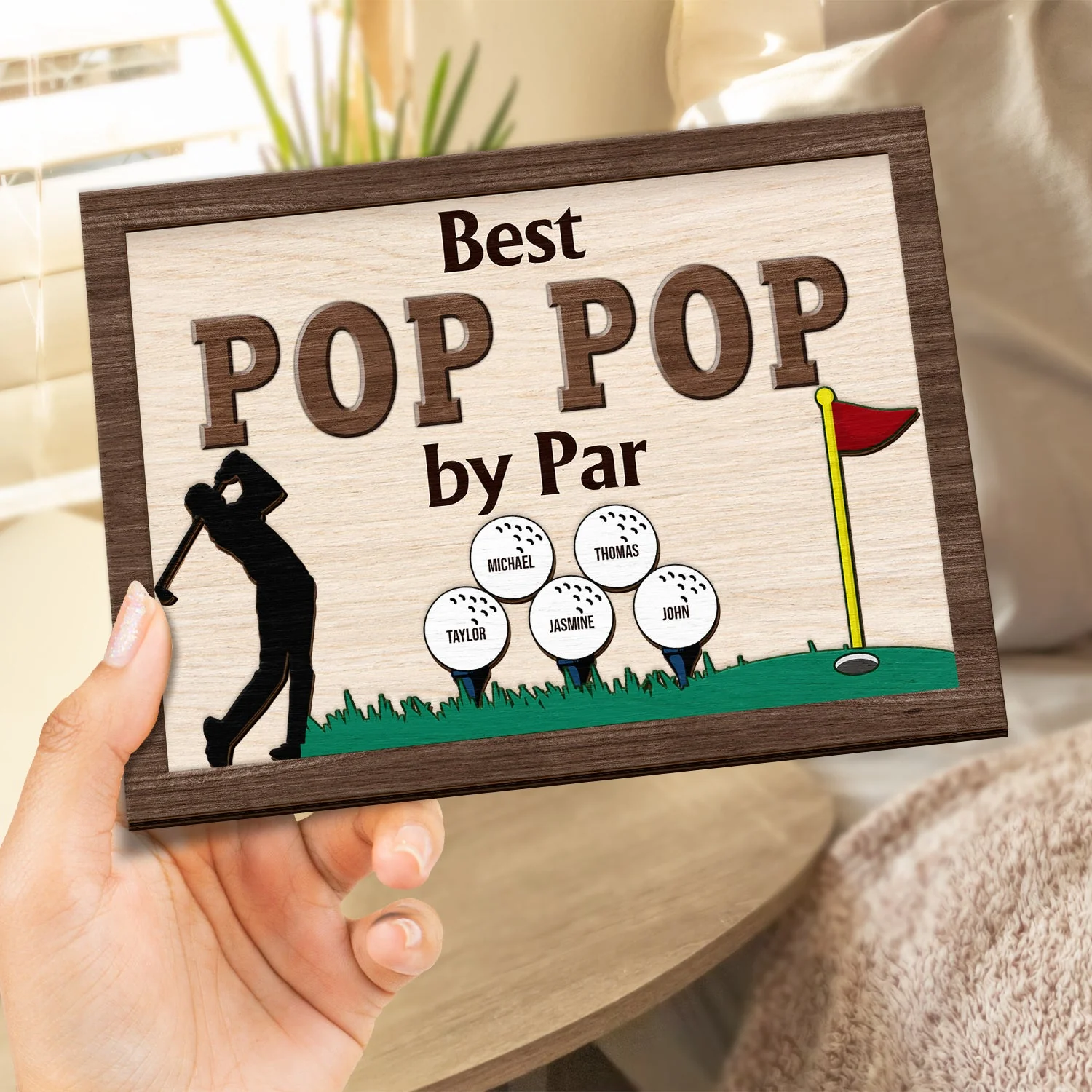 Best Dad By Par - Birthday, Loving Father Gift For Golf Lover, Golfer Papa - Personalized 2-Layered Wooden Plaque With Stand - Image 4
