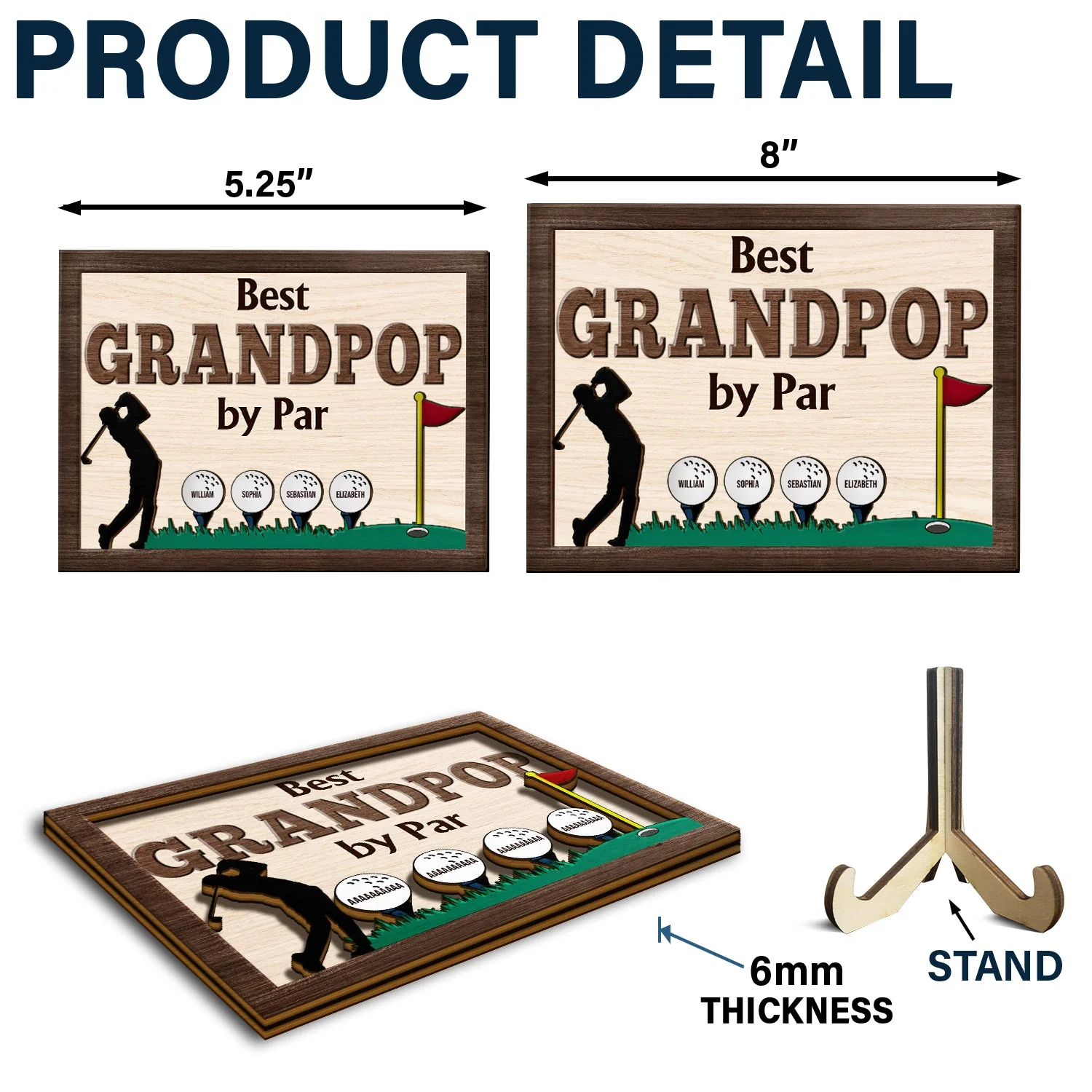 Best Dad By Par - Birthday, Loving Father Gift For Golf Lover, Golfer Papa - Personalized 2-Layered Wooden Plaque With Stand - Image 5