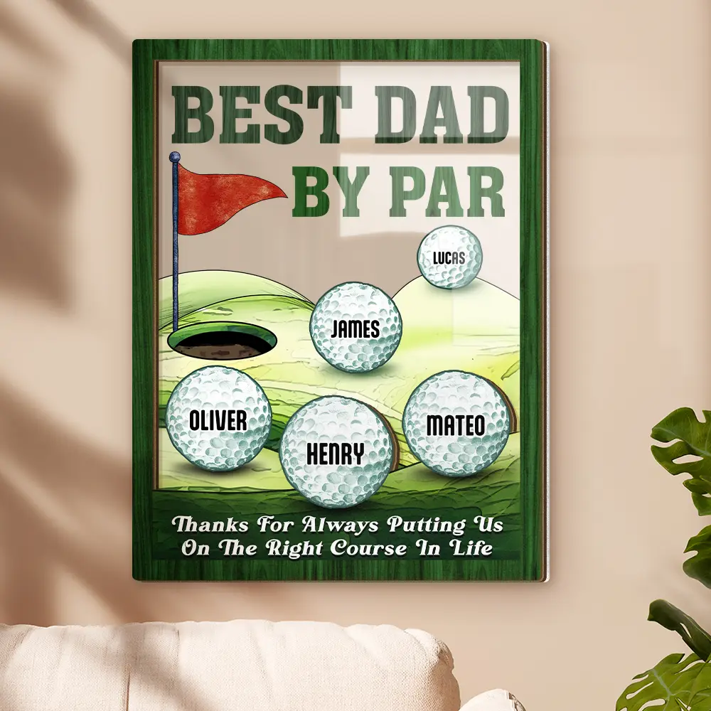 Best Dad By Par Golfing Father - Personalized 2-Layer Wood Acrylic Plaque - Image 3