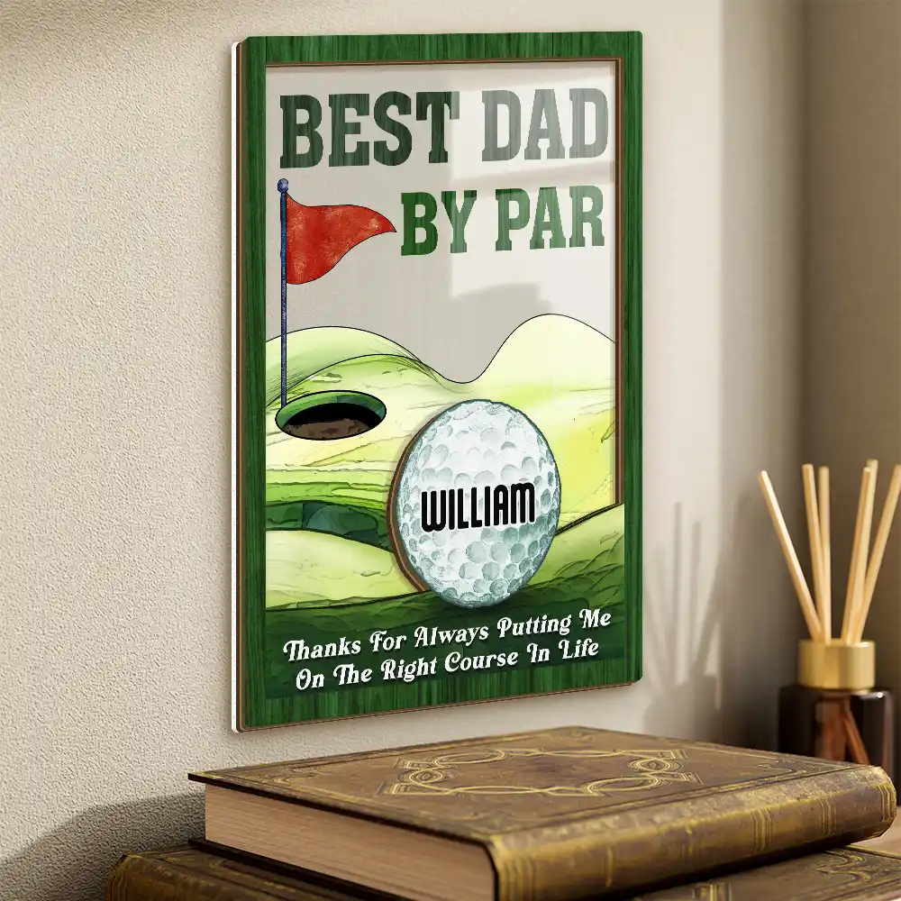 Best Dad By Par Golfing Father - Personalized 2-Layer Wood Acrylic Plaque - Image 4