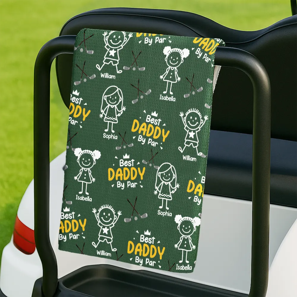 Best Dad By Par Stick Figures Kid Pet - Personalized Golf Towel - Image 2