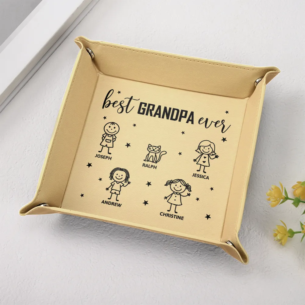 Best Dad Ever Figure Sticks - Personalized Leather Valet Tray - Image 2