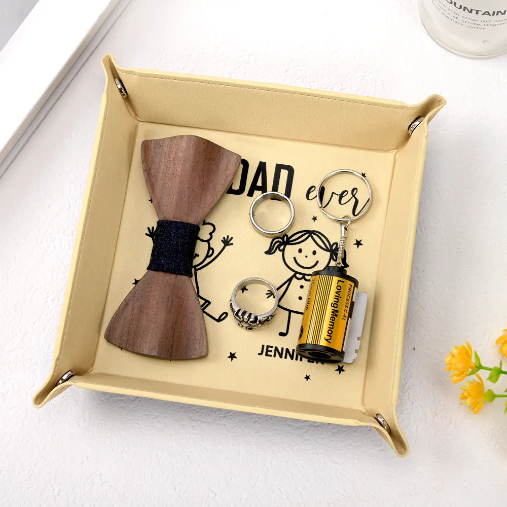 Best Dad Ever Figure Sticks - Personalized Leather Valet Tray - Image 4