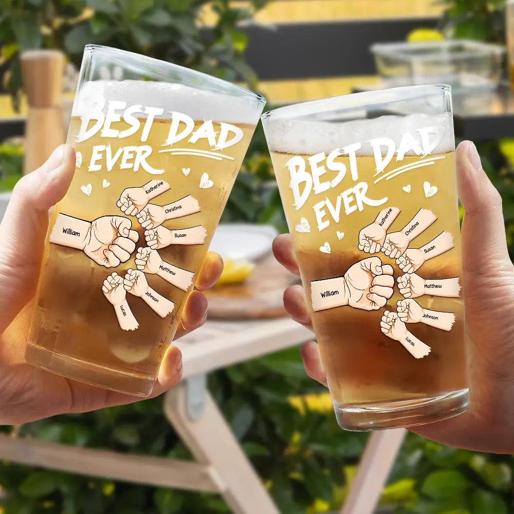 Best Dad Ever Fist Bump - Personalized Beer Glass - Image 4