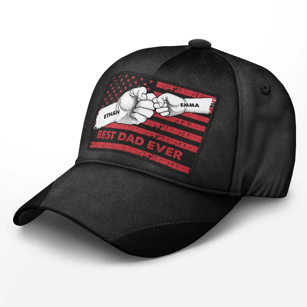 Best Dad Ever Flag Hand Line Sketch - Personalized Classic Cap - Image 2