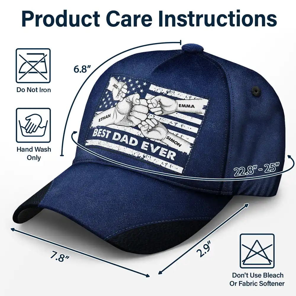 Best Dad Ever Flag Hand Line Sketch - Personalized Classic Cap - Image 7